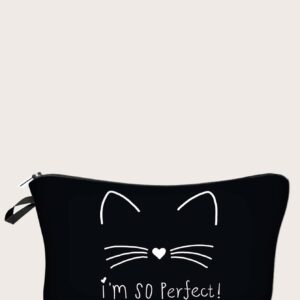 1pc Black Cat English Cosmetic Bag Hand Holding Storage Portable Toiletry Bag Makeup Bag For Women Girls